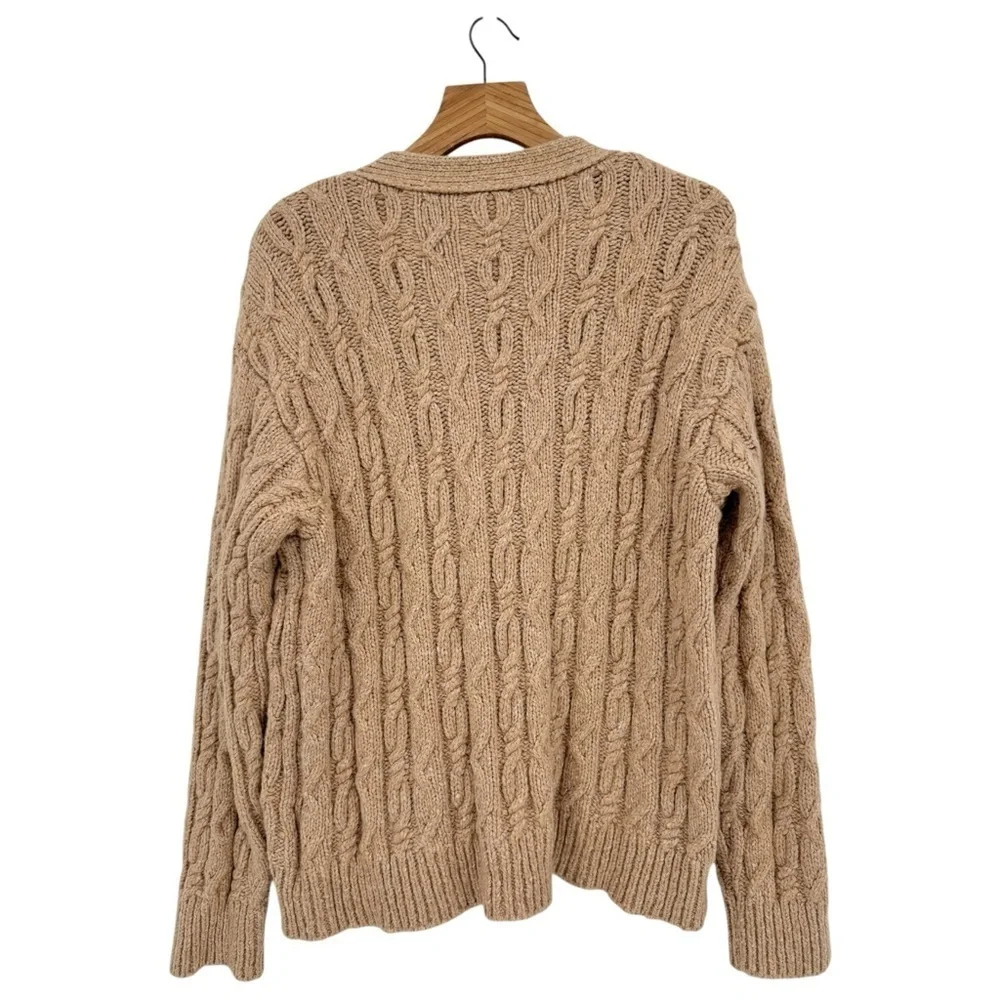 ATM Chunky Cable Knit Melillo Wool & Cotton Blend V-Neck Cardigan Sweater Size M